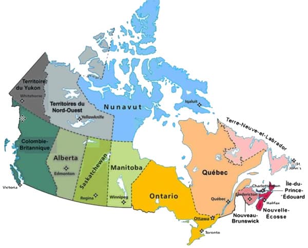 carte provinces canadiennes