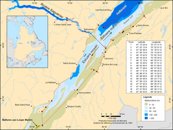 carte population du béluga au Québec